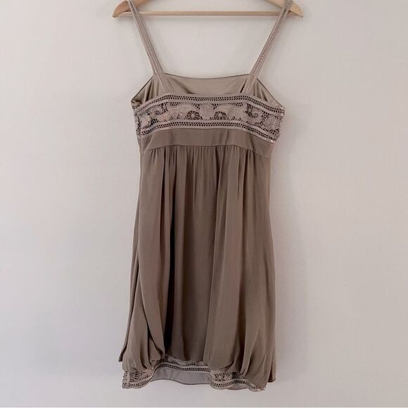 Sue Wong Vintage Silk Dress Y2K Embroidered Bubble Hem Taupe Mini Size XS - Picture 5 of 11